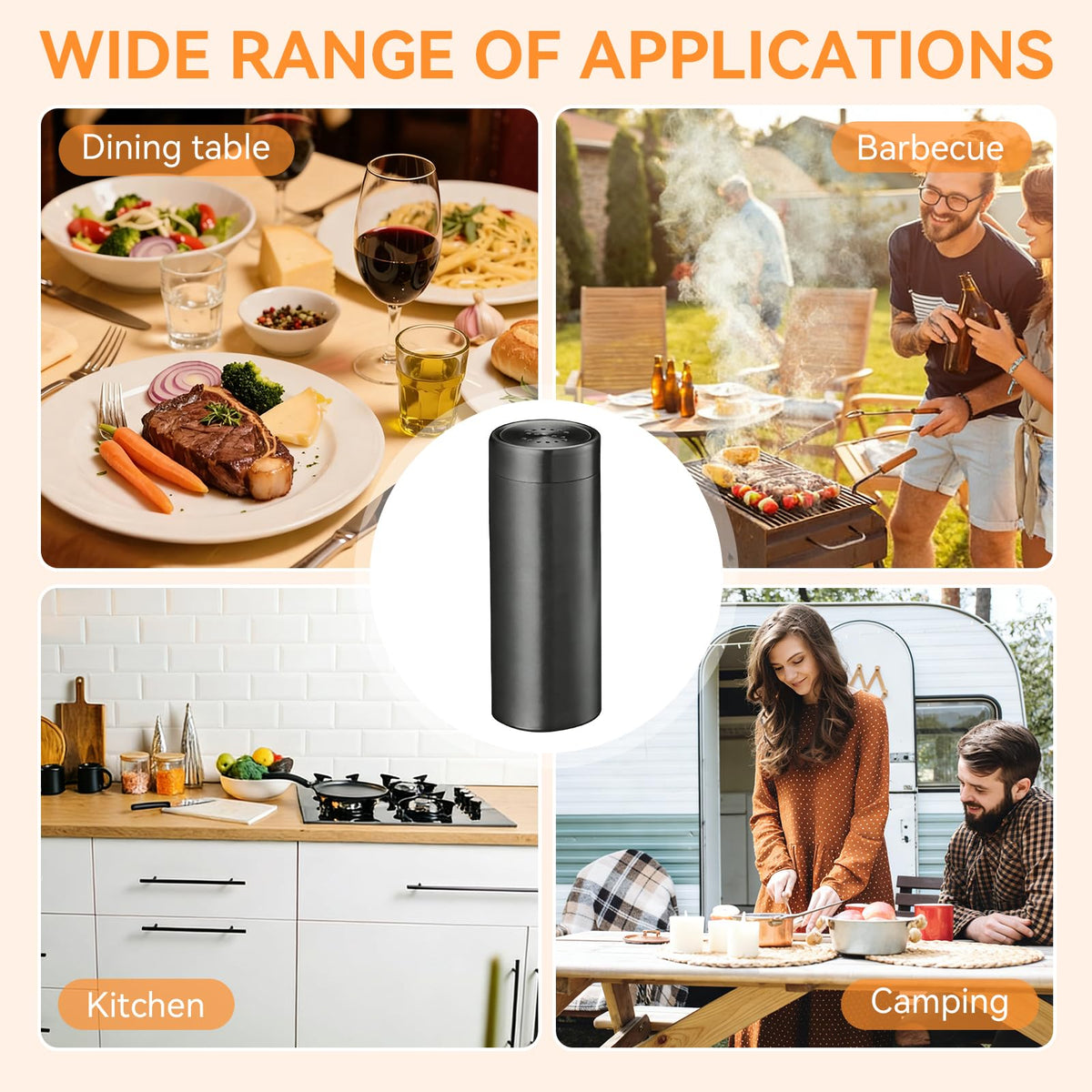 4-Piece Stainless Steel Salt and Pepper Shakers Set, Portable Spice Shaker Jars Spice Dispenser Refillable Salt Dispenser Containers for Home Barbecue Cooking, 3.5”hx1.5”w