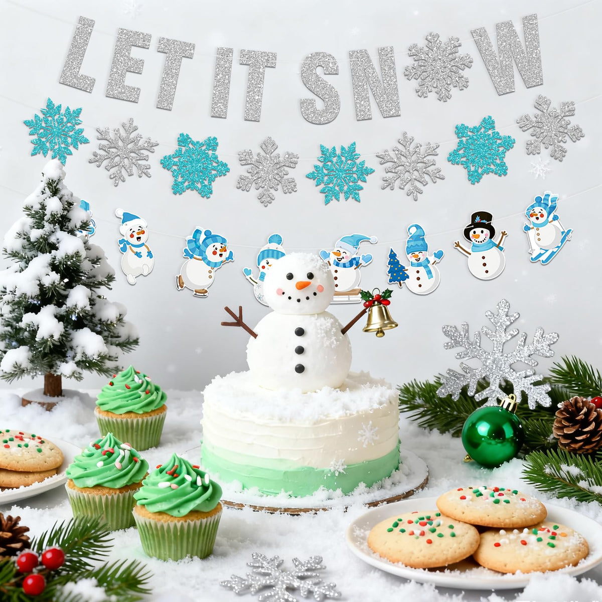 Winter Wonderland Decorations,3Pcs Pre-Strung Glitter Let It Snow Banner Sign,Snowflake Banner,Snowman Garland for Christmas Holiday Party Decorations,Winter Decorations for Home,Wall Indoor Mantle