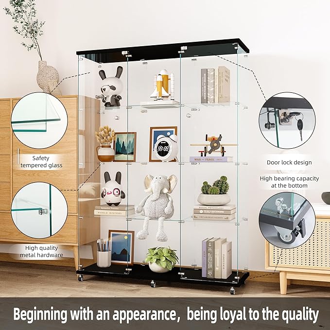 FLYMUHJIA Curio Cabinets with Glass Doors Modern Glass Shelves Tempered Glass
