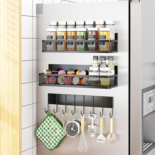 Aufworld Magnetic Spice Rack for Refrigerator, 3 Pack Magnetic Shelf, Moveable