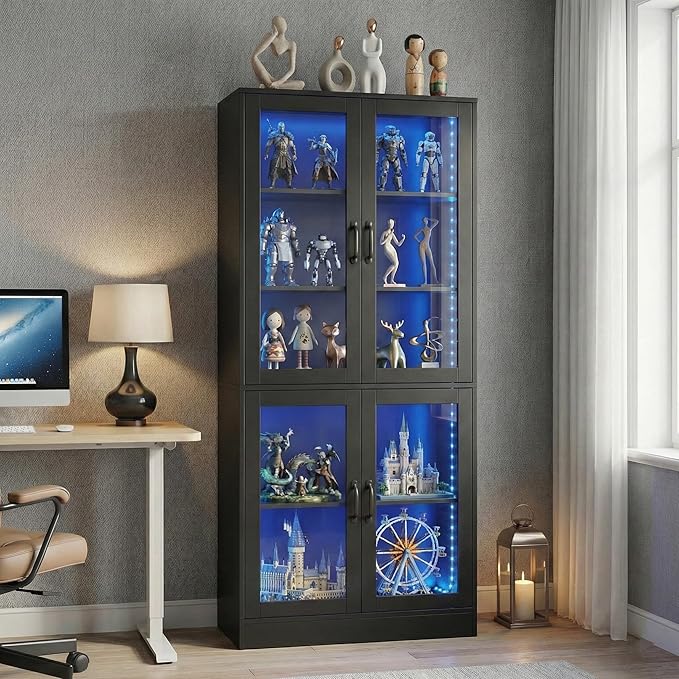 holzart Modern Black 5-Tier Display Cabinet