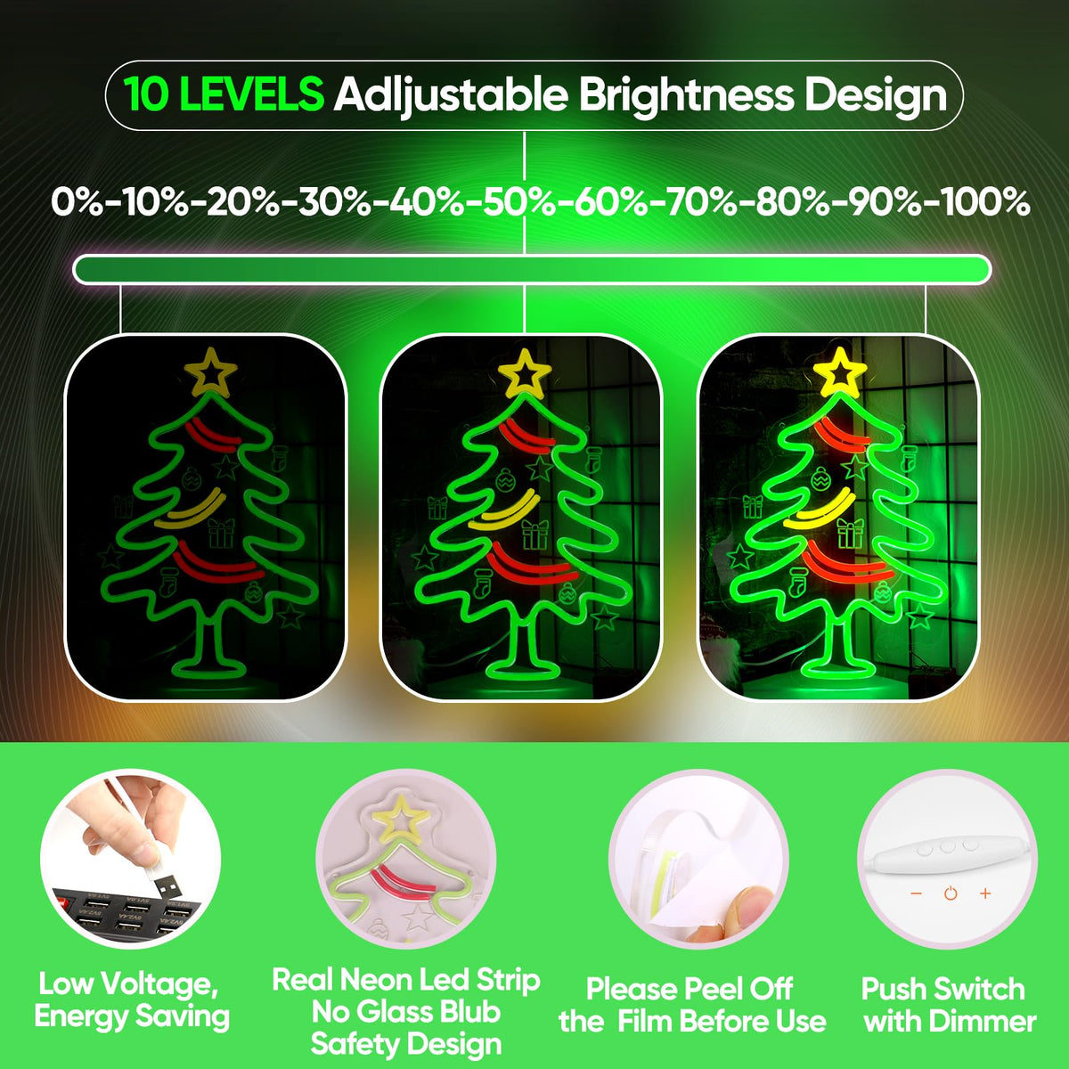 Radineon Christmas Tree Neon Sign for Wall Decor, Dimmable LED Neon Lights with Hanging Chain for Bedroom, Living Room, Window, Home, Party, Christmas Decoration（15.7 * 11 Inches）