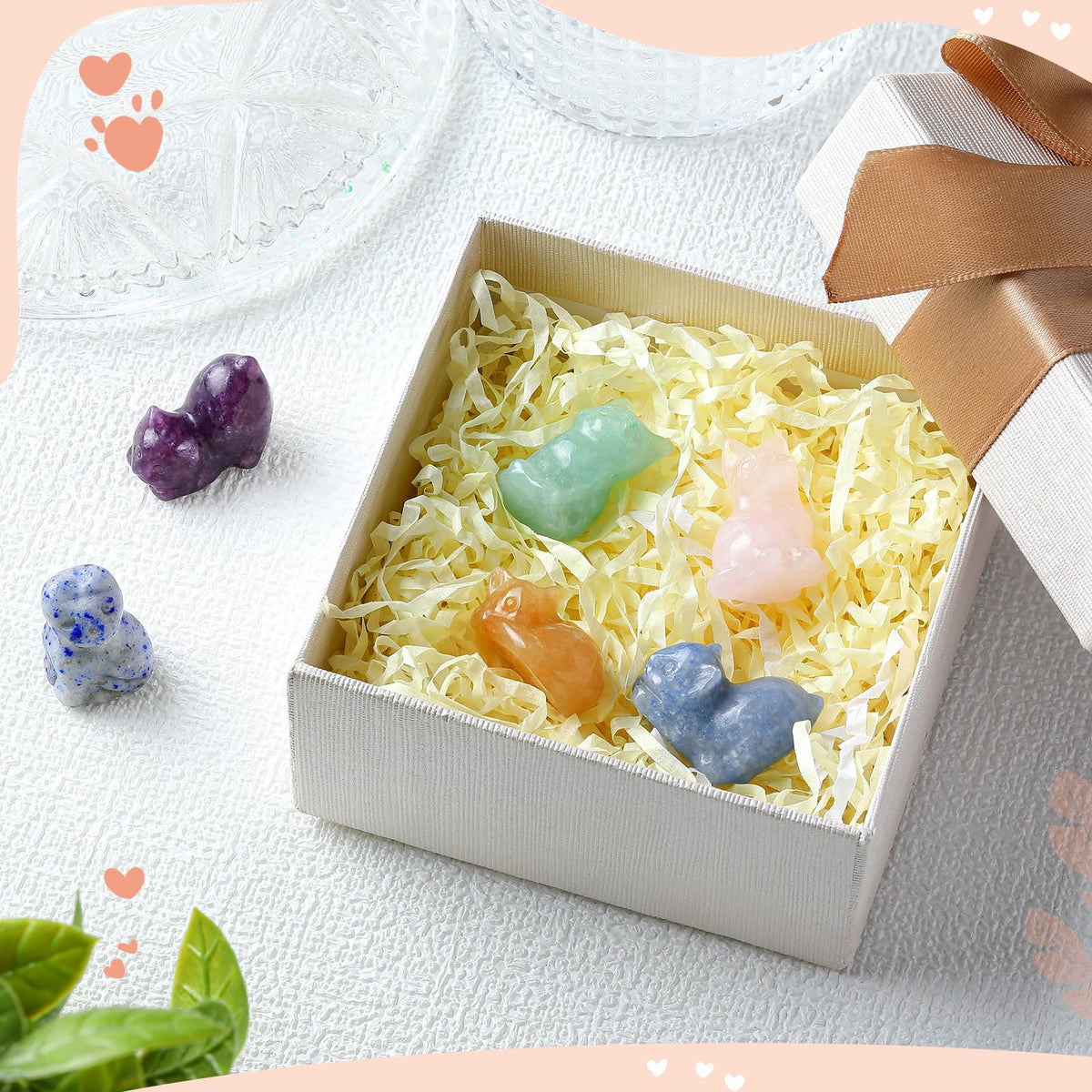 Yuntau 6 Pcs Crystal Cat Figurine Crystal Sleeping Cat Decor Animal Decoration Mini Kitten Ornament for Home Office Desk Decor Lucky Energy Reiki Statue Gift for Women Men