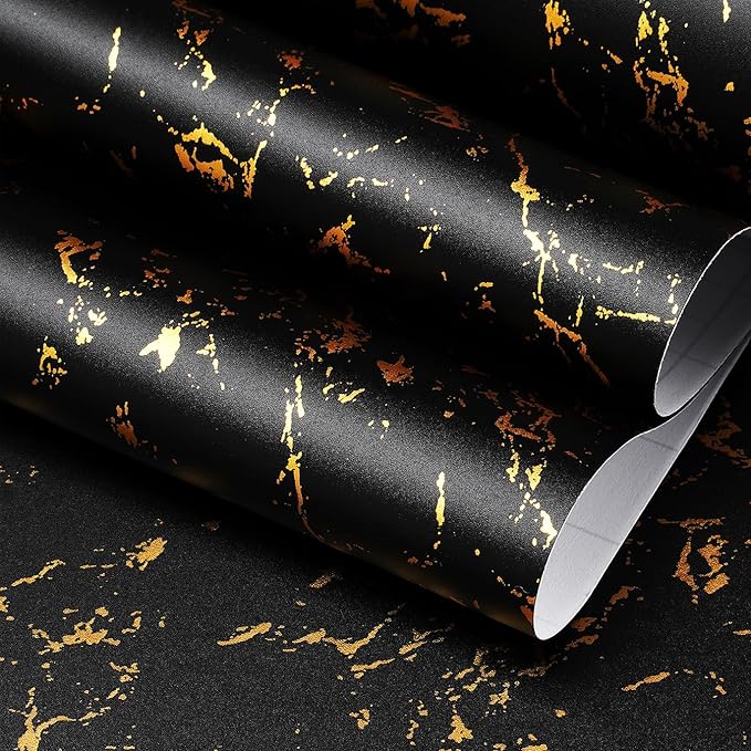 FunStick Thick Black and Gold Marble Contact Paper