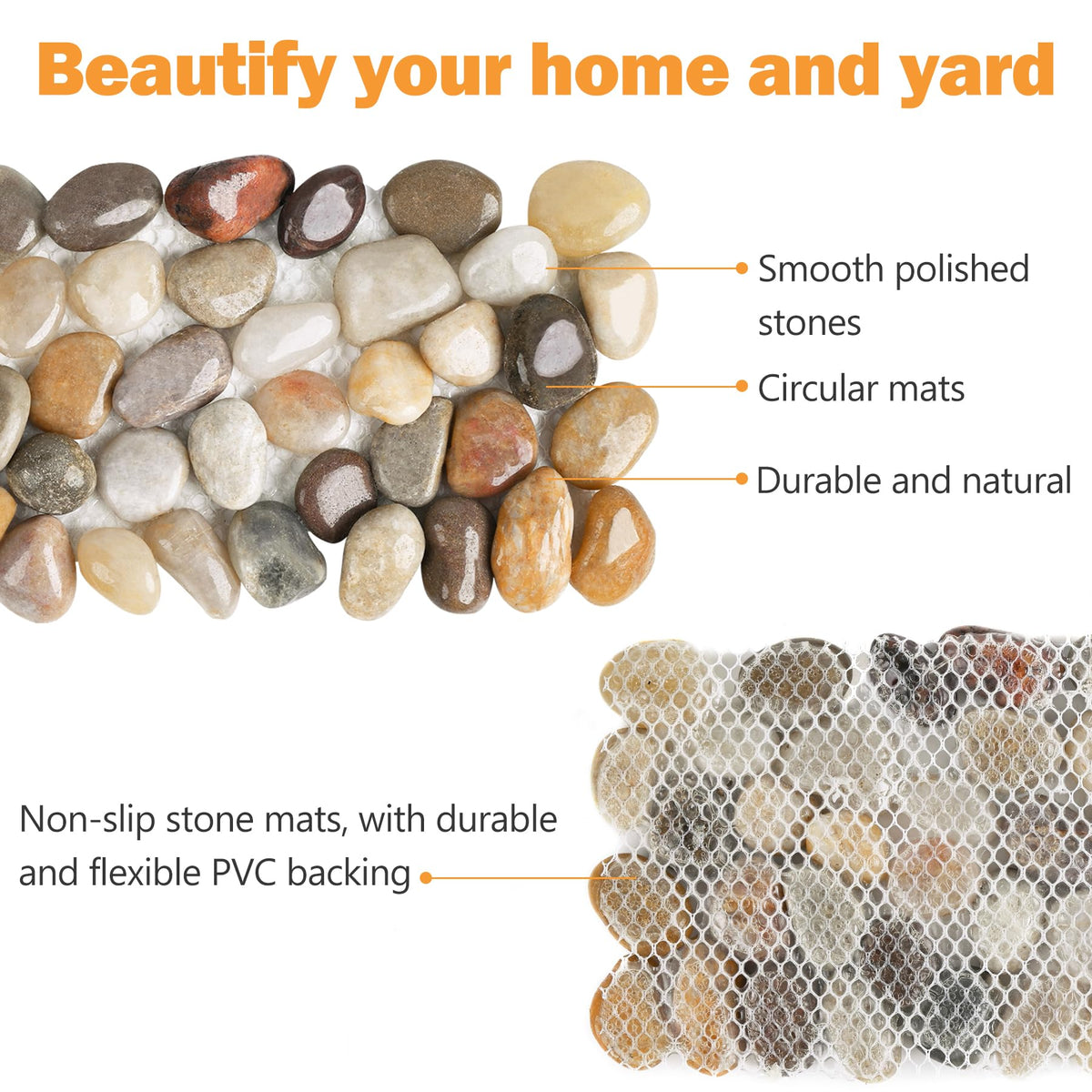 River Rock Stepping Stones Outdoor for Garden Walkway, 6 Pcs 12" L x 4" W Rectangle Shape Paver Step Stones Polished Pebble River Stone Mat for Yard Lawn Patio Pathway Walk Way - Multi-Color