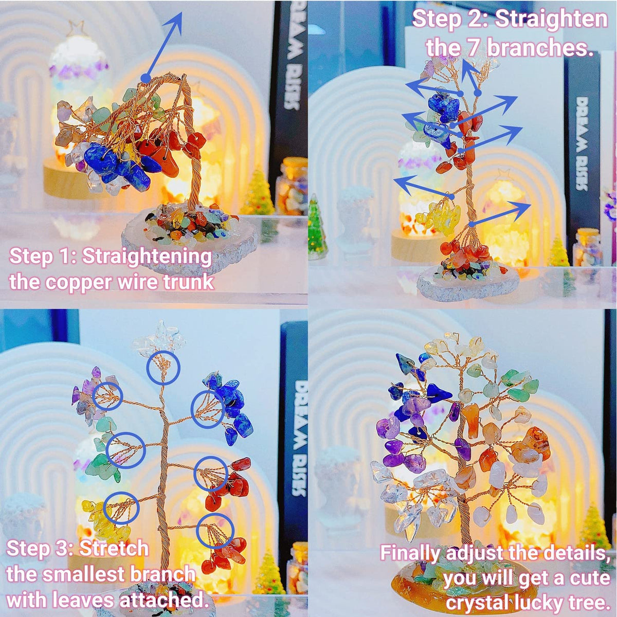 QINJIEJIE Amethyst Crystal Tree Natural Crystals Tree Copper Wire Feng Shui Energy Gemstone Purple Home Room Office Decor Christmas Spiritual Purple Gift for Women Men