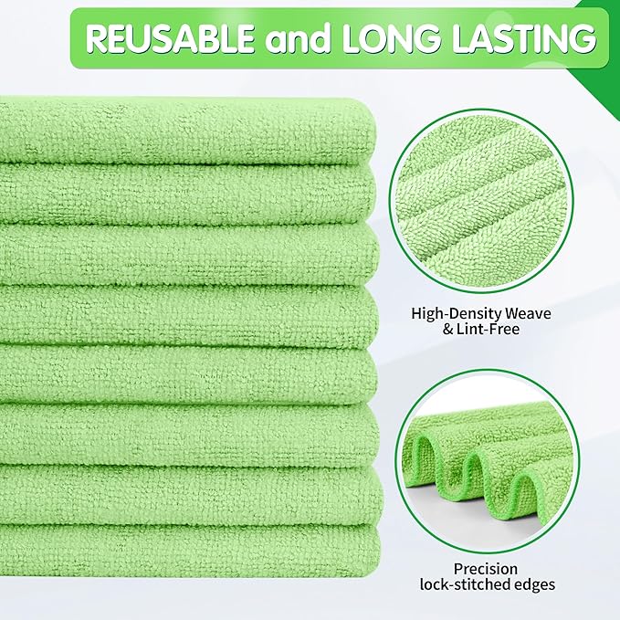 FIXSMITH Sage Green Microfiber Cleaning Cloth -Pack of 8, Highly Absorbent