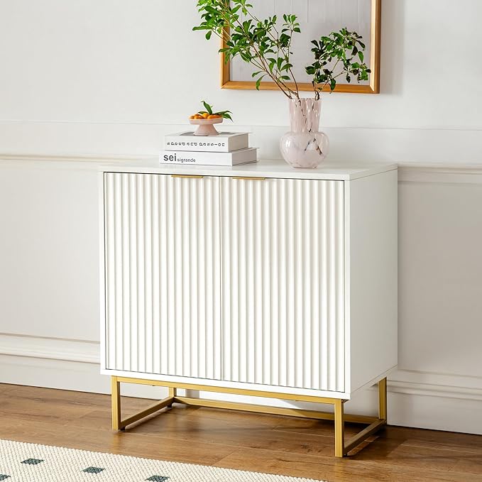 EYYTHUNG Fluted Cabinet with Storage, Sideboard Buffet Cabinet with Adjustable
