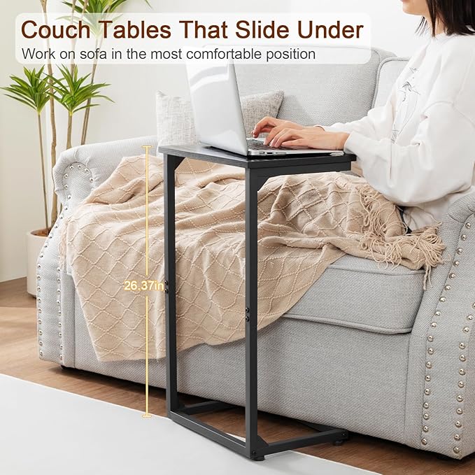 AMHANCIBLE C Shaped End Tables Set of 2, Couch Side Tables that Slide Under Sofa