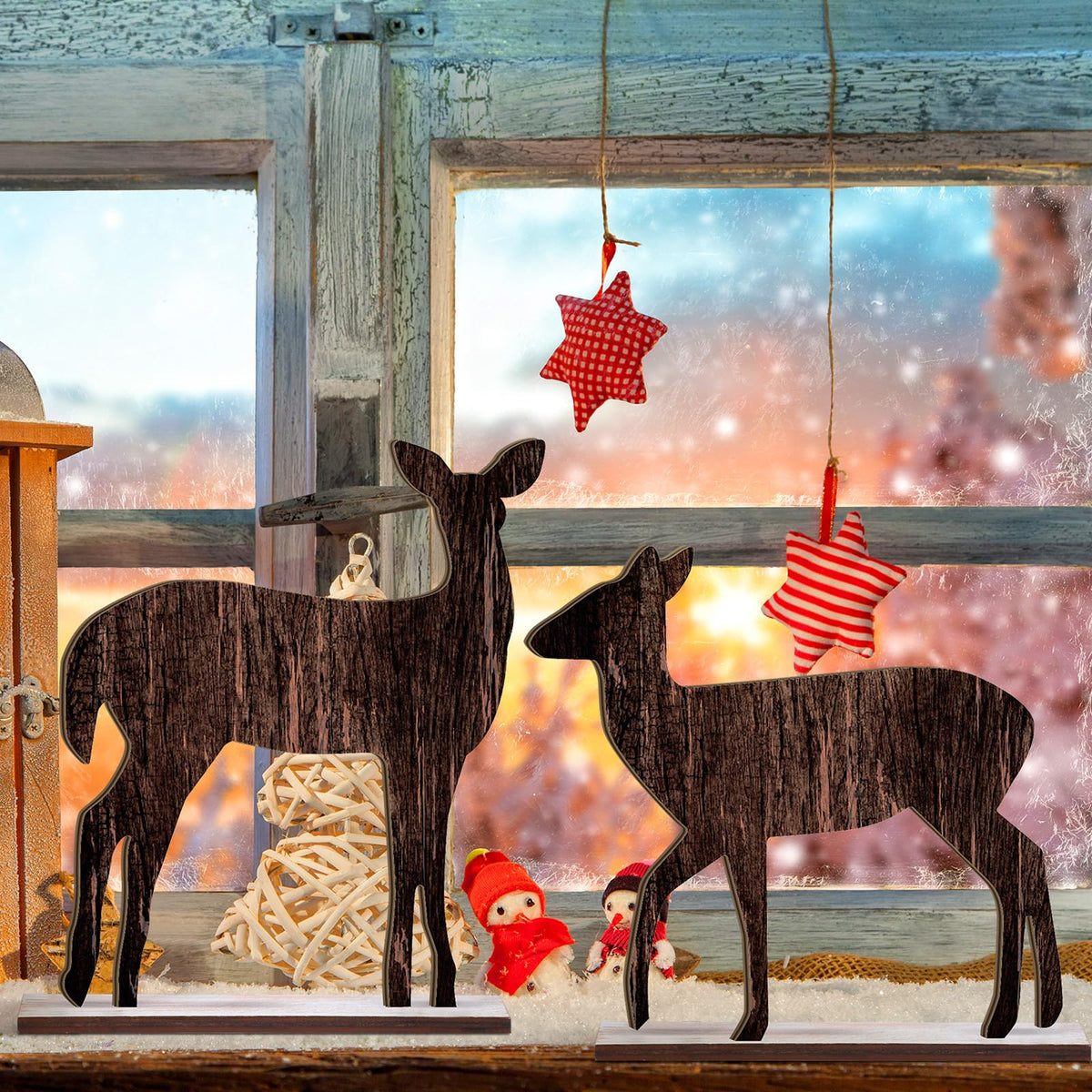 Barydat 4 Pcs Summer Christmas Table Decorations Wooden Christmas in July Pine Tree Reindeer Table Centerpiece Xmas Tabletop Sign Rustic Farmhouse Decor for Home Office Party Supplies Gifts (Reindeer)