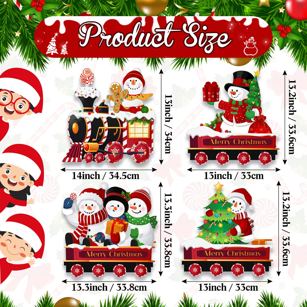 Marsui 4 Pieces Christmas Train Decorations Outdoor Yard Lawn Signs Christmas Tree Gingerbread Santa Snowman Reindeer Train with 8 Stakes for Xmas Holiday Outside Garden Lawn Yard Decor