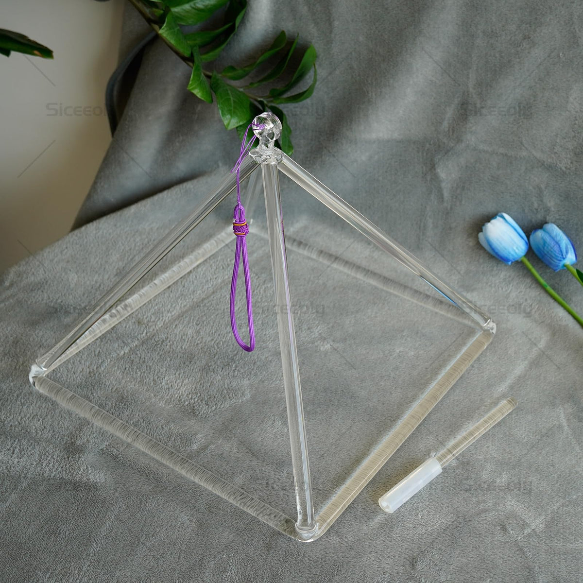 Siceeoly 12 inch Pyramid Quartz Crystal Singing Pyramid Handmade TransparentHealing Musical Instrument For Sound Healing Meditation With Crystal Singing Bowl Striker
