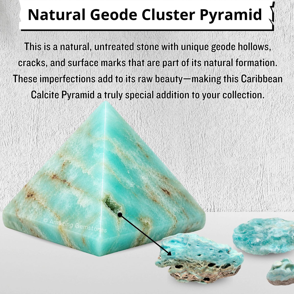 Amazing Gemstone Caribbean Calcite Pyramid Crystal Healing Stones - 1.5" Great Pyramid Figurine of Natural Stone Pyramid for Meditation, Reiki, Chakra Balancing and Crystal Pyramids Grid