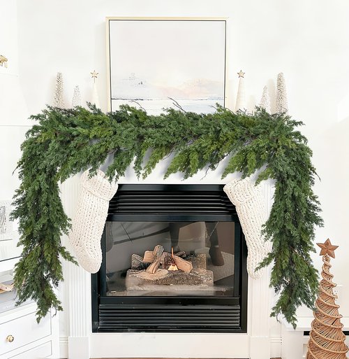 Artiflr Christmas Pine Garland Greenery Decoration Clearance, Artificial Cedar Branches Cypress Garland for Holiday Fireplace Mantel Table Centerpiece