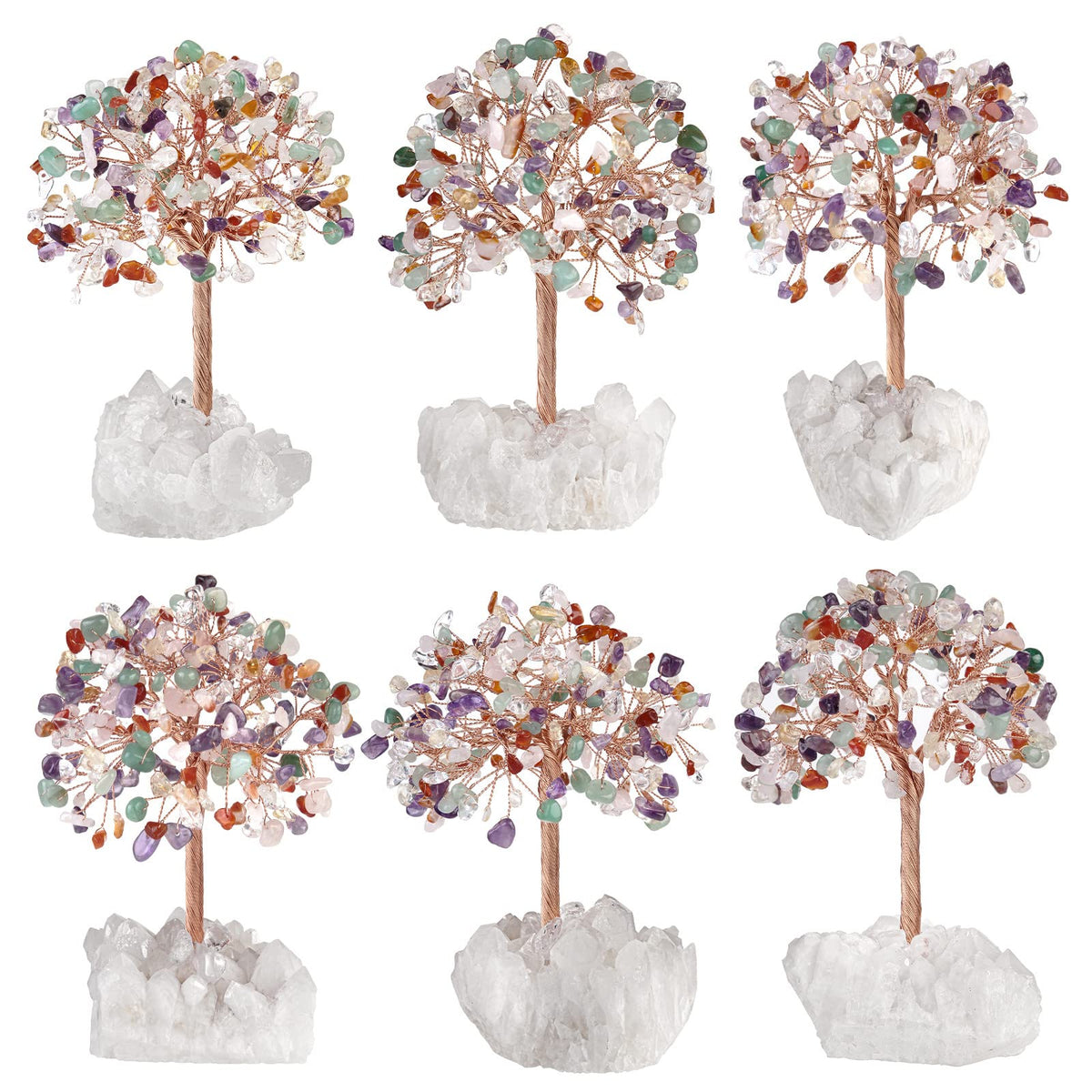 Rockcloud Handmade Crystal Money Tree with Rock Crystal Cluster Base, Gemstone Bonsai Tree for Home Office Decor, Mixed Stones