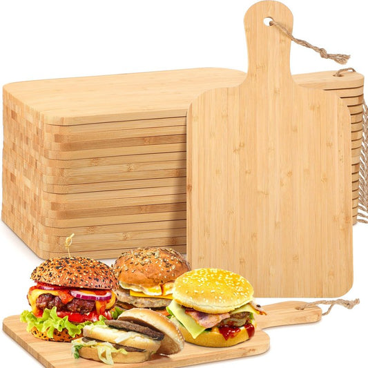Tanlade 18 Pcs Cutting Board Bulk 15" x 7" Bamboo Chopping Board with Handle Wood Charcuterie Plank Engraving Serving Kitchen Planks for Wedding Housewarming Gift