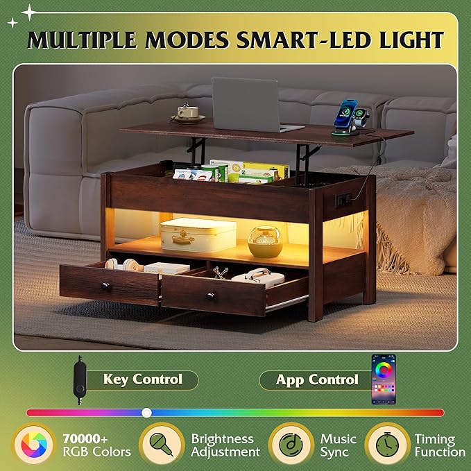 WLIVE Coffee Table, Lift Top Coffee Table