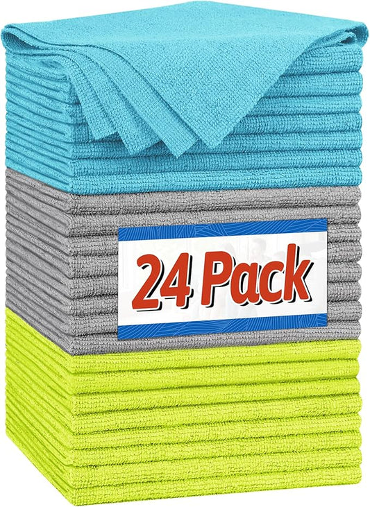 FIXSMITH Microfiber Cleaning Cloth, Shop Towels Bulk, 24 Pack Microfiber Towels