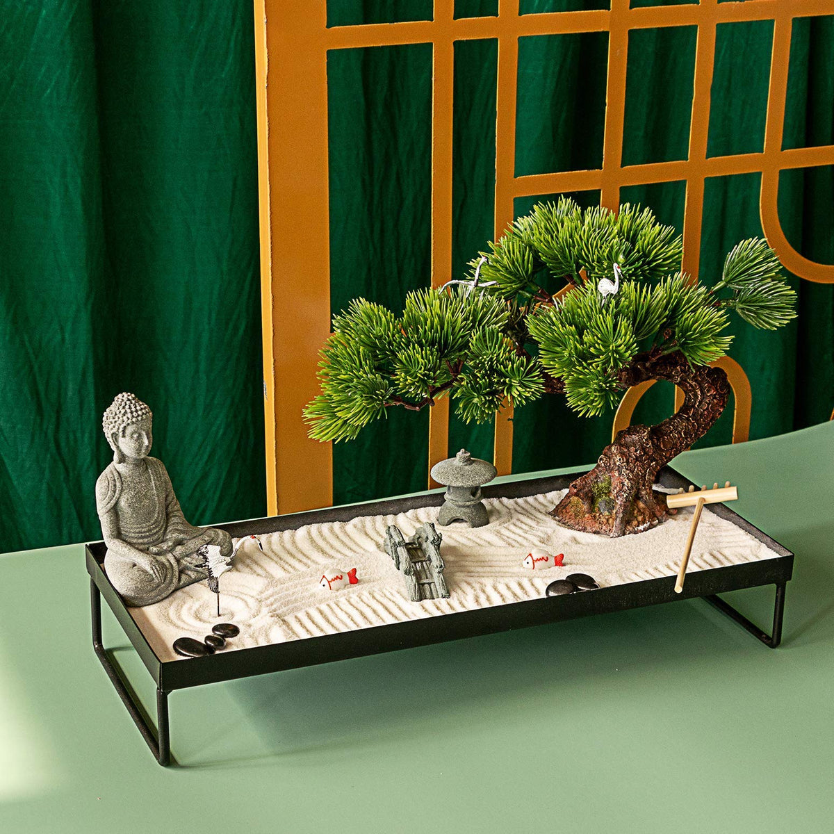 BangBangDa Japanese Meditation-Decoration - Home Office Bonsai Decor for Table Desk - Buddha Rock Sand Tabletop Decor Gifts for Women Man Friends