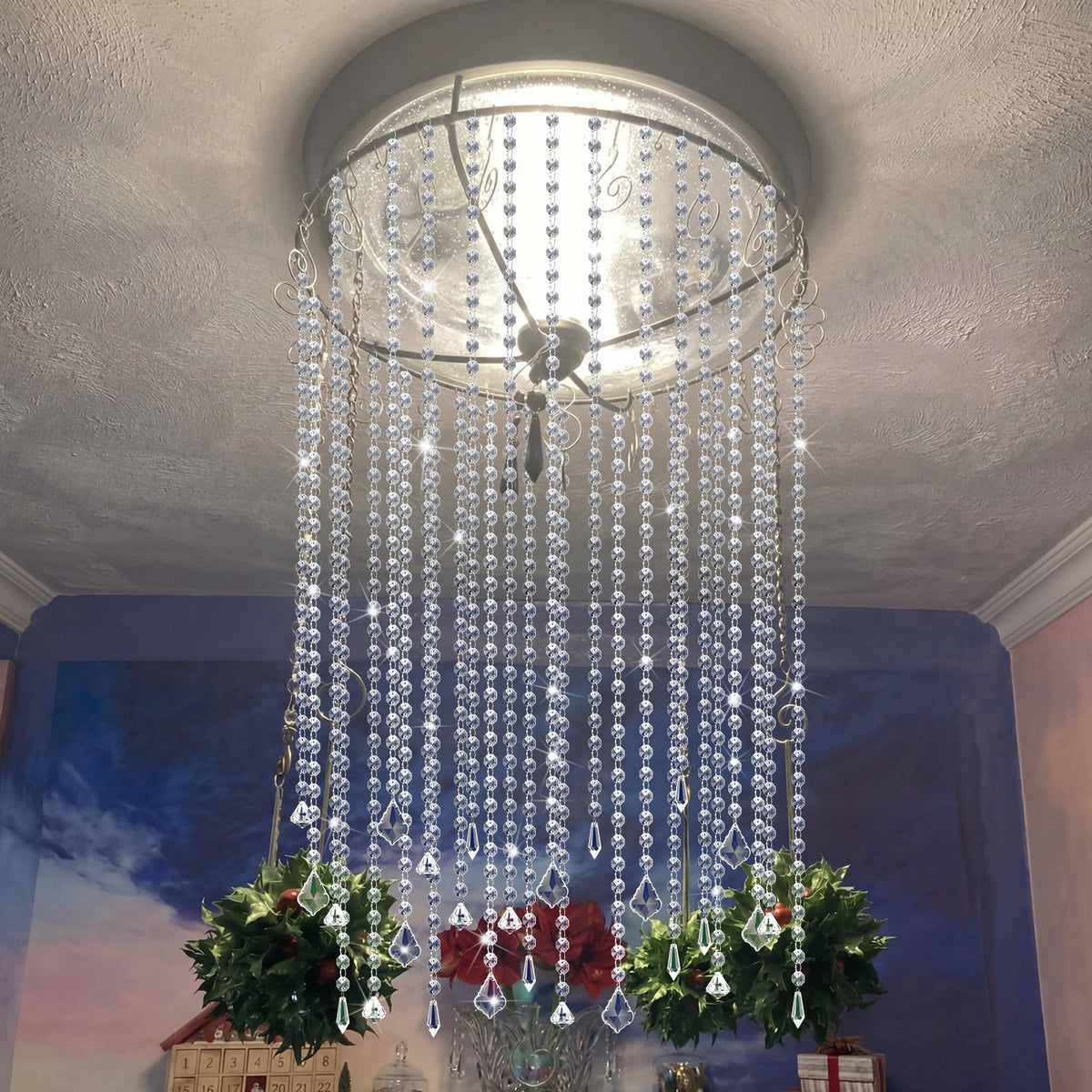 Teyva Daily 24 Pcs 13 Inch Clear Acrylic Crystal Garland Strands Hanging Crystal Strings Decoration Chandelier Beaded Chain Ornament Beaded Garland Curtain for Wedding Party Manzanita Tree Centerpiece