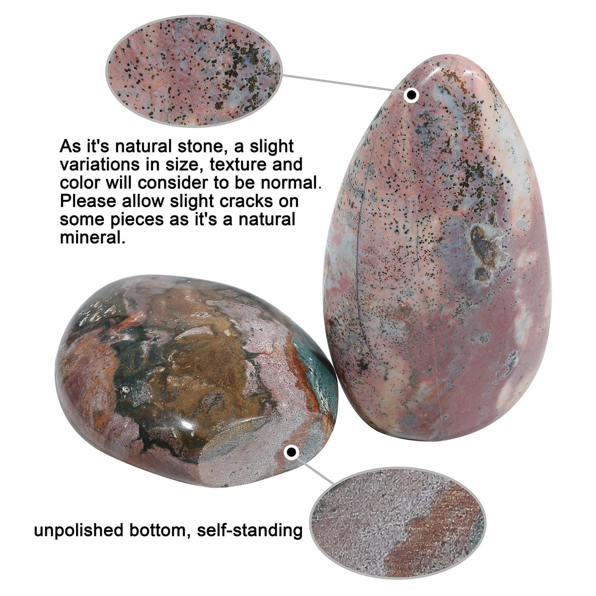 SUNYIK Irregular Ocean Jasper Stone Slab, Self-Standing Upright Ocean Jasper Plam Stone for Home Office Decor Meditation Relax, (0.5-1lb)