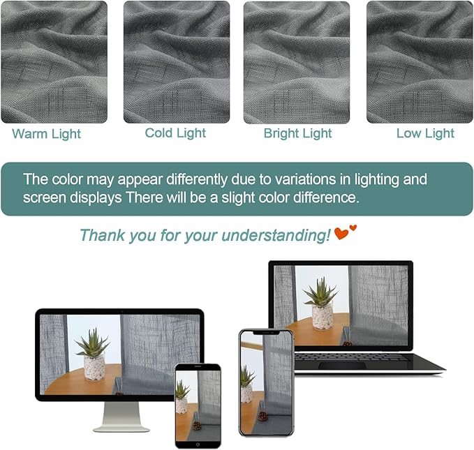 Chyhomenyc Charcoal Grey Semi Sheer Curtains 36 Inch Length, Light Filtering