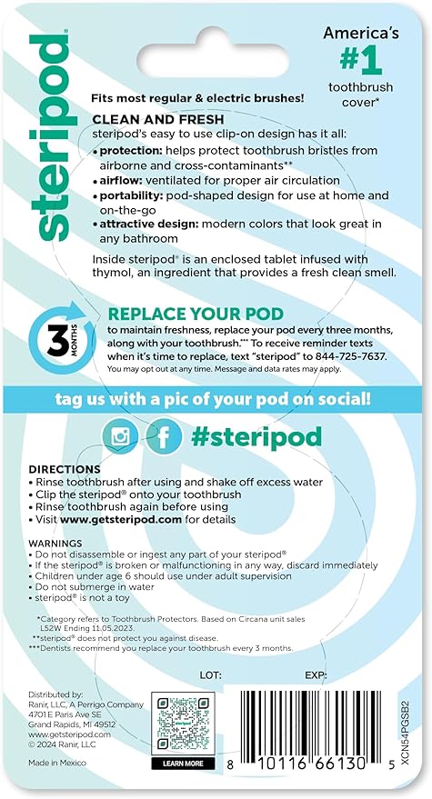Steripod Clip-On Toothbrush Protector, Keeps Fresh and Clean, Fits Most Manual