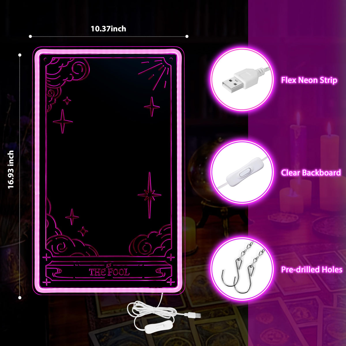 Kavaas Tarot Mirror Neon Sign - Pink Mystical LED Neon Light for Occult Room Wall Decor, Witchy Art Spiritual Room Decor, Best Gifts for Fortune Teller, Tarot Enthusiast