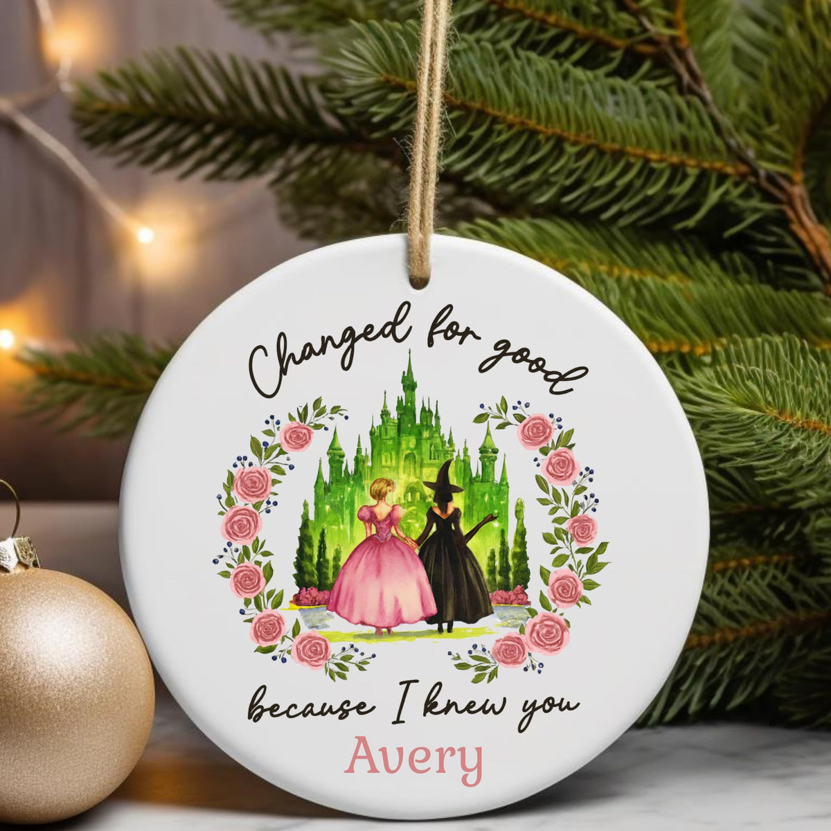 Wicked Christmas Glass Ornament, Elphaba Glinda Ornament, Change for Good, Friendship Broadway Wicked Musical (Ceramic, 1)