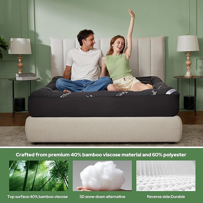 BEDLORE Queen Mattress Topper Viscose Derived from Bamboo, Thick Pillow Top