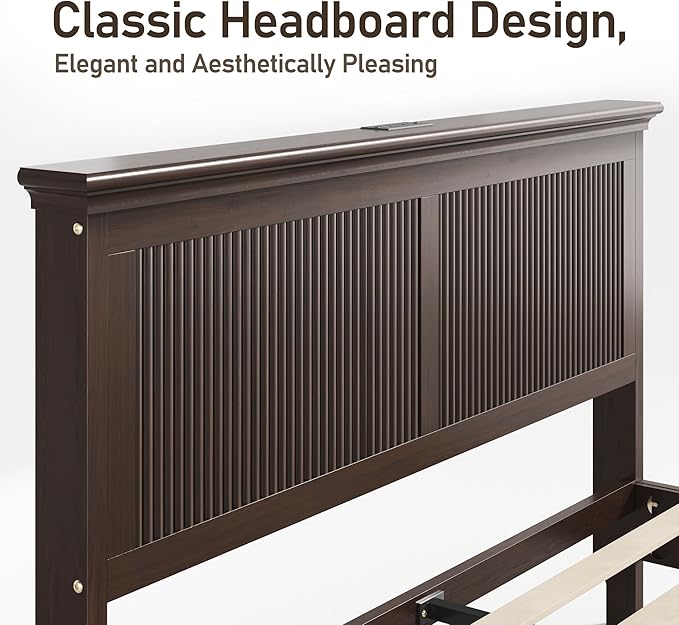 Lifezone King Bed Frame with Headboard, Solid Wood Bed Frame King Size with