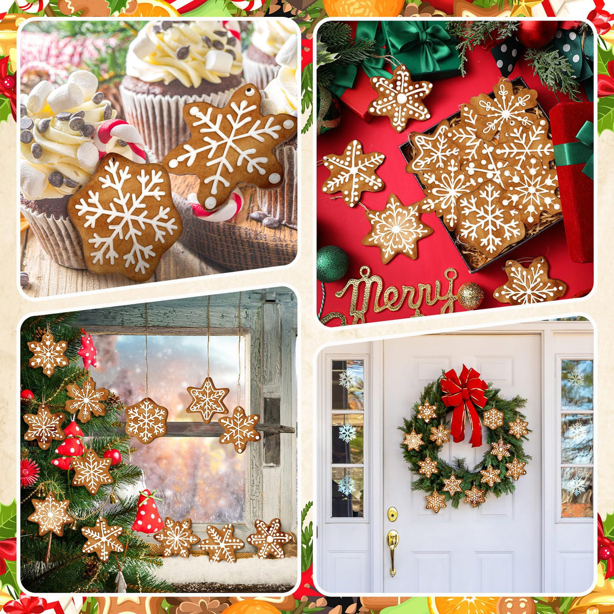 Quzzil 36 Pcs Christmas Gingerbread Ornaments for Tree Mini Snowflake Wooden Hanging Winter Xmas Ornaments with Ropes for Christmas Party Holiday Winter Crafts