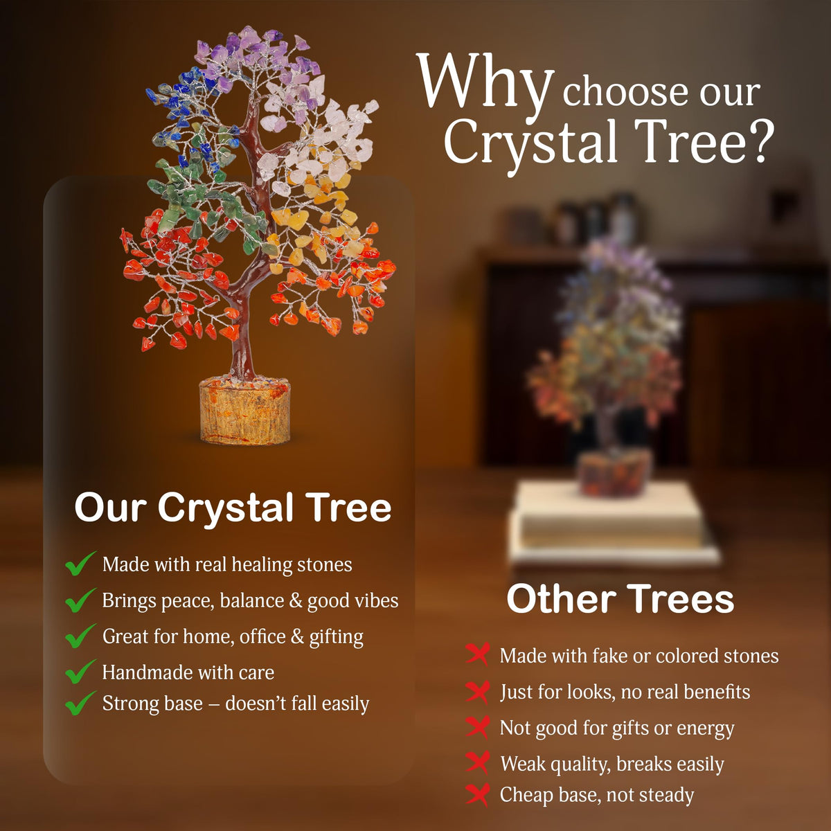 Yatskia Chakra Tree of Life - Crystals and Healing Stones - Feng Shui Decor - Meditation Accessories - Gift for Spiritual People - Handmade Crystal Tree with Seven Natural Chakra Crystals