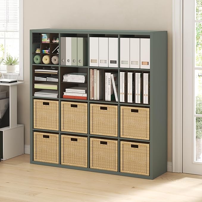 Furinno Cubicle Book Shelf, 16-Cube Bookshelf, Extra Thick Frame Reversible