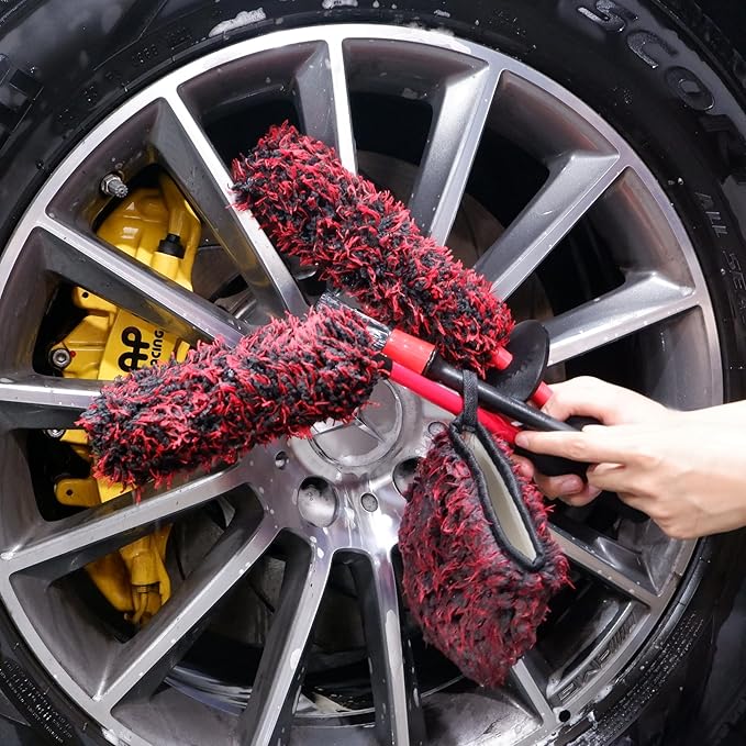 Metal Free Microfiber Wheel Brush Kit- Microfiber Angled Wheel Brush, Long