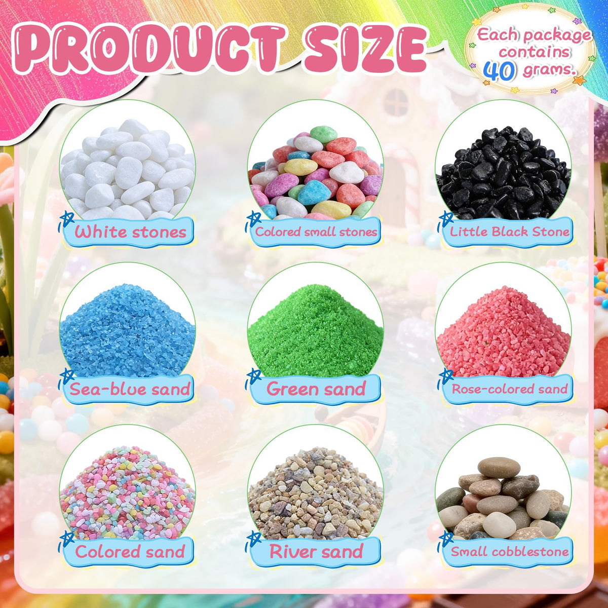 Warmtree Basing Material Kit,9 Pack Miniature Landscape Rocks, Tabletop Layout Terrain Materials Scenery, Sand and Stone Garden Stone Kit Fish Tank Decor, Material Diorama Supplies Scenery