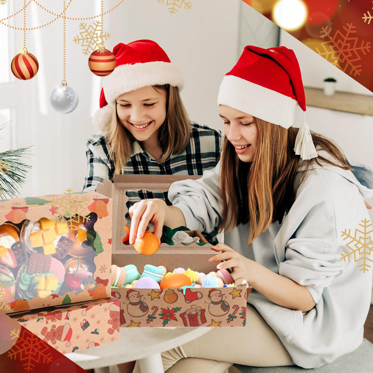 Gersoniel 24 Pieces Christmas Cookie Boxes with Window 8.5 x 6 x 2.5 Inch Kraft Christmas Treat Boxes for Gift Giving Holiday Cookie Containers Tins Cupcake Box for Gift Donut Xmas Party Supplies
