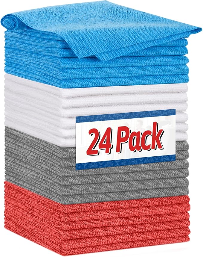 FIXSMITH Shop Towels, Microfiber Cleaning Cloth Bulk, 24 Pack Microfiber Towels