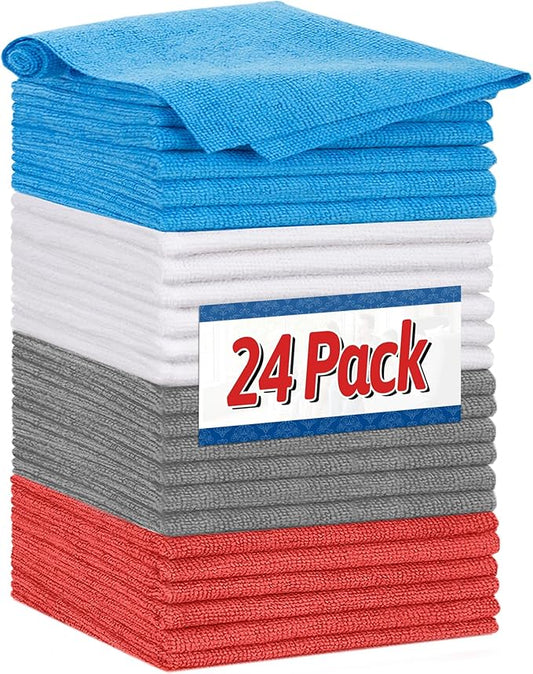 FIXSMITH Shop Towels, Microfiber Cleaning Cloth Bulk, 24 Pack Microfiber Towels