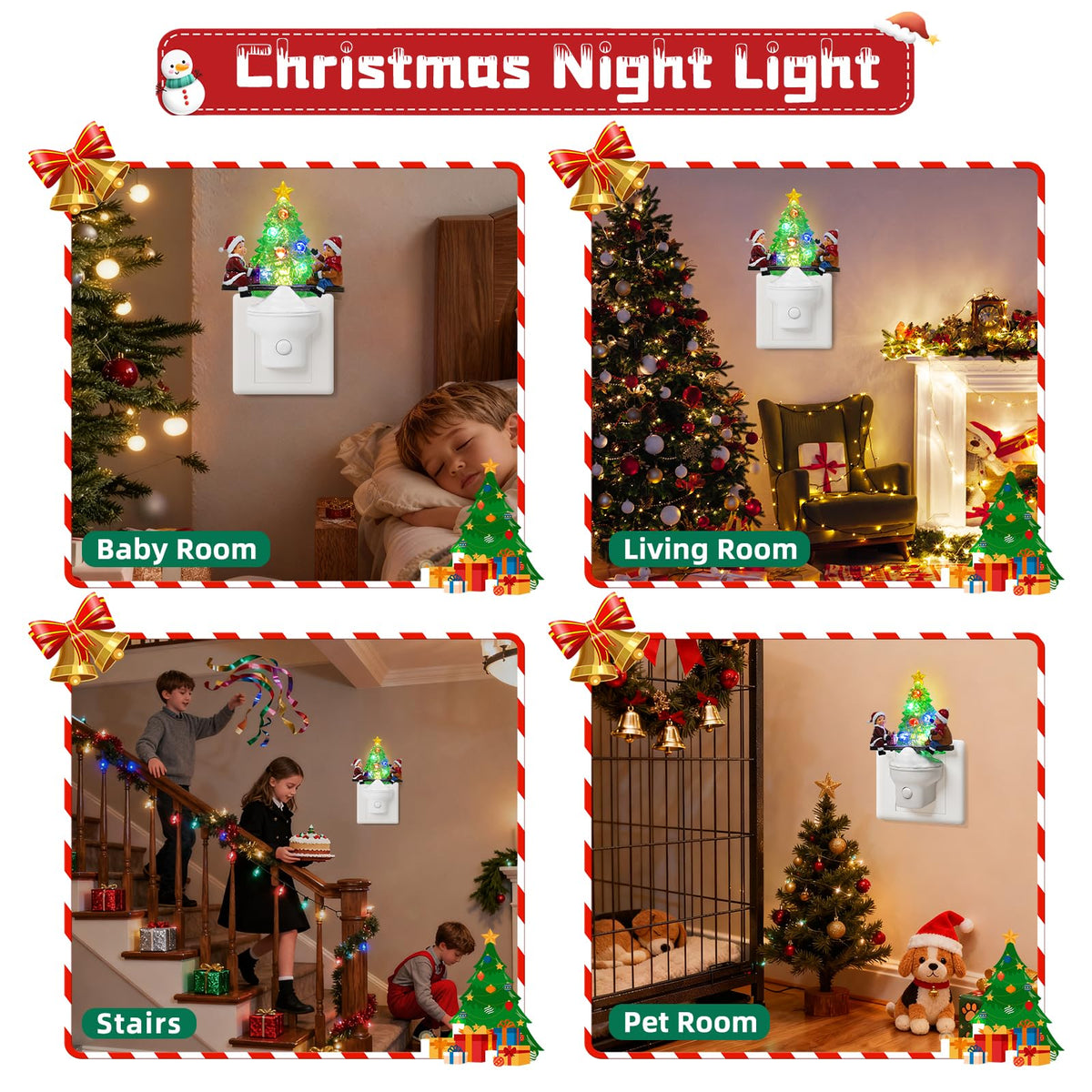 Yuxelulmai Christmas Tree Night Light Plug into Wall USB Portable Christmas Decorative Night Light Decoration for Kids Adults Bedroom Kitchen Living Room Holiday Decor (Children Seesaw)