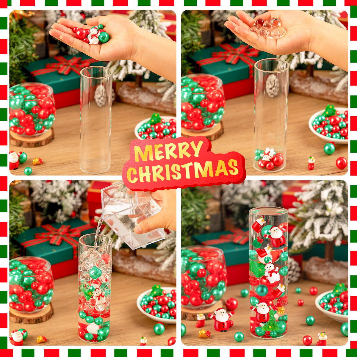 ZHWKMYP 200Pcs Christmas Vase Filler, Red and Green Christmas Floating Vase Filler for Table Centerpieces Decorations