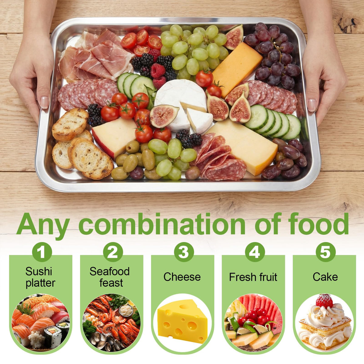 FoldTier 3 Set 14.2" Chilled Serving Trays for Parties with Compartments Stainless Steel Ice Chilled Party Platter Charcuterie Serving Board Cold Dish Dip for Fruits Veggies Shrimp Cocktail