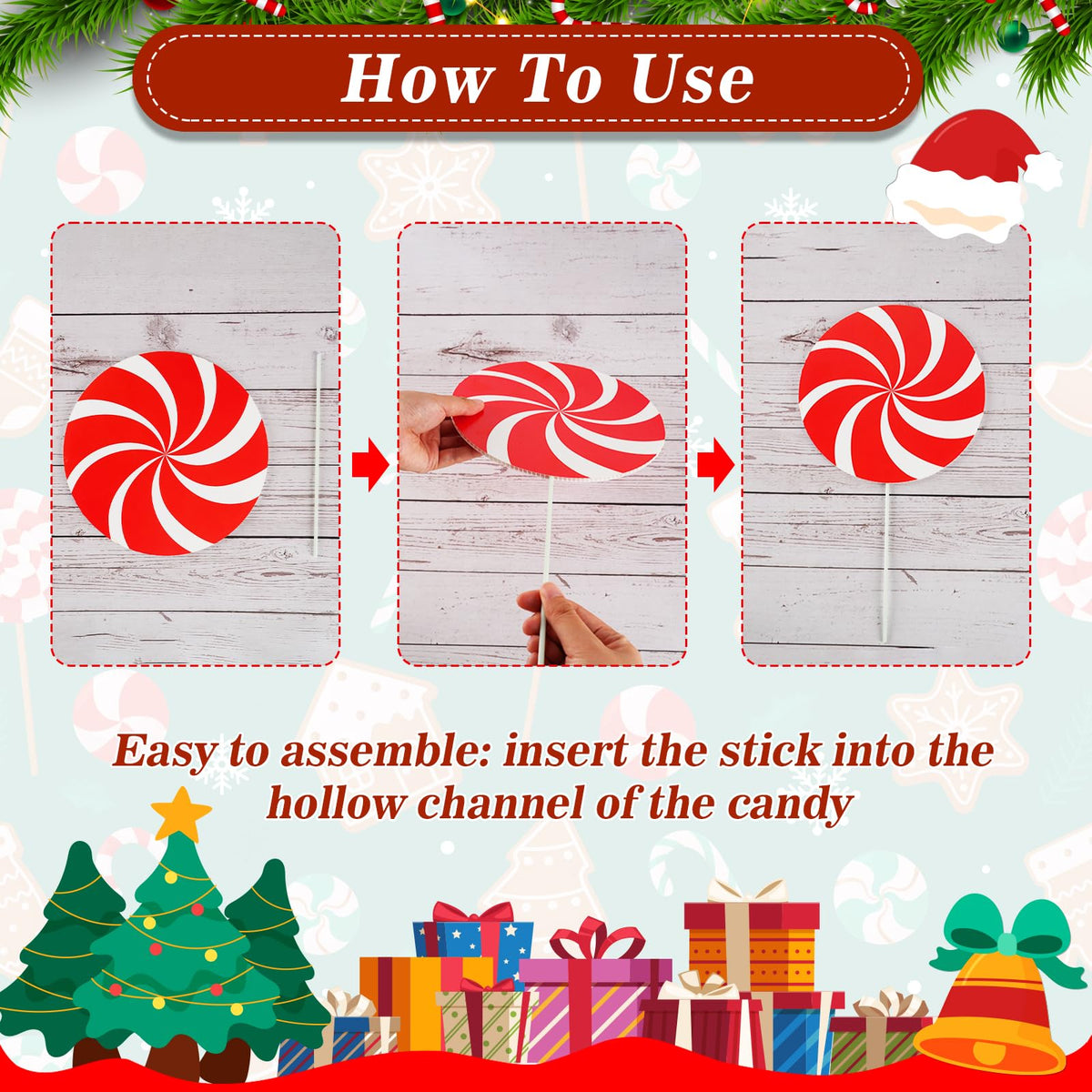 12Pcs Large Candy Christmas Tree Decorations Peppermint Lollipop Christmas Picks for Tree, 7.87" Red and White Candy Ornaments, Plastic Candyland Tree Topper for Xmas Holiday Party Vase Decor