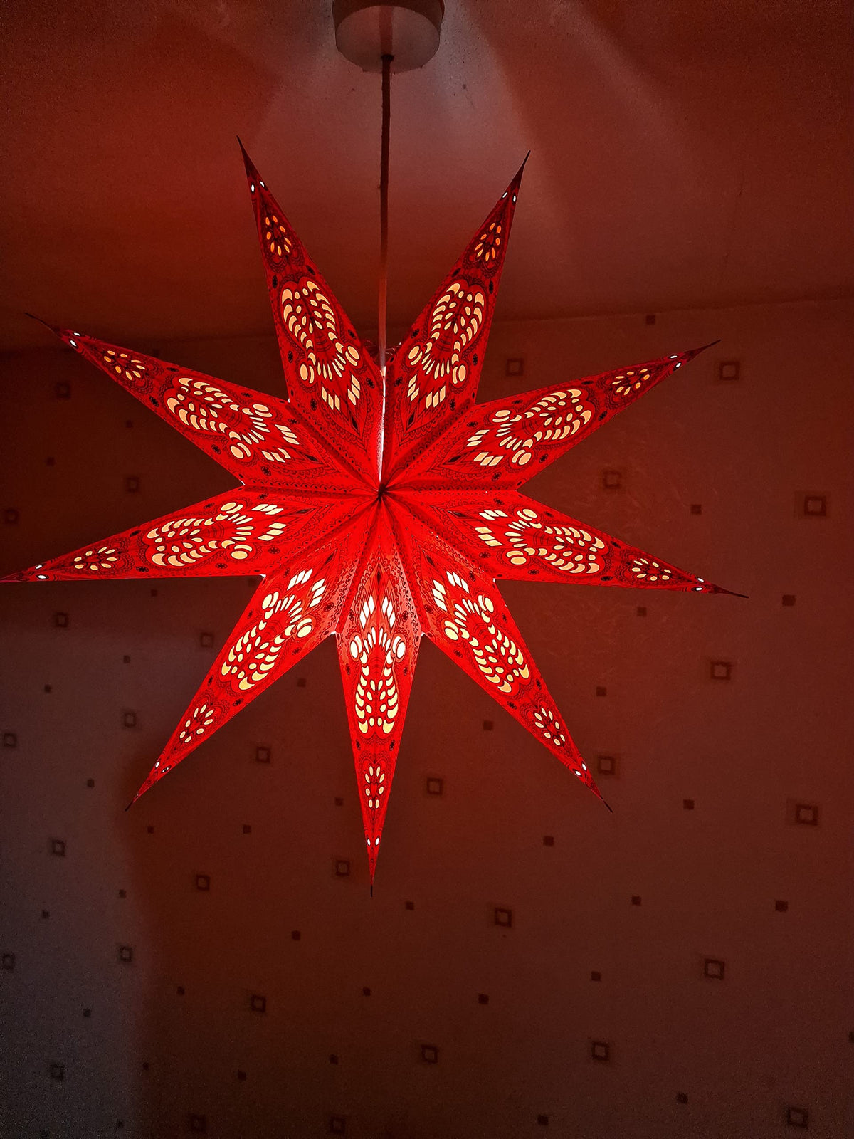 YEPSIO Lantern Lampshade 9 Pointed Paper Star Light Shades Large 60cm Star Hanging Decorations for Christmas Wedding Home Decoration Birthday Party (Red, Black)