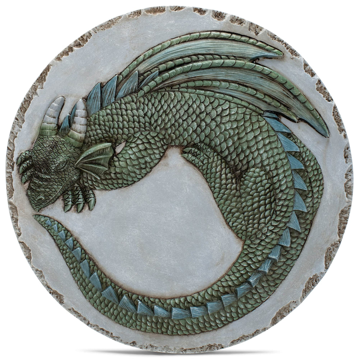 NAT & Jules Animal Character Dimensional Indoor Outdoor 12 inch Round Cast Resin Decorative Garden Stepping Stone, Patio, Walkway Sculpture Yard Art, Green Dragon