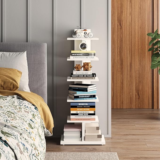 TUTOTAK Narrow Bookshelf, 6-Tier Bookcase, Spine Book Shelf