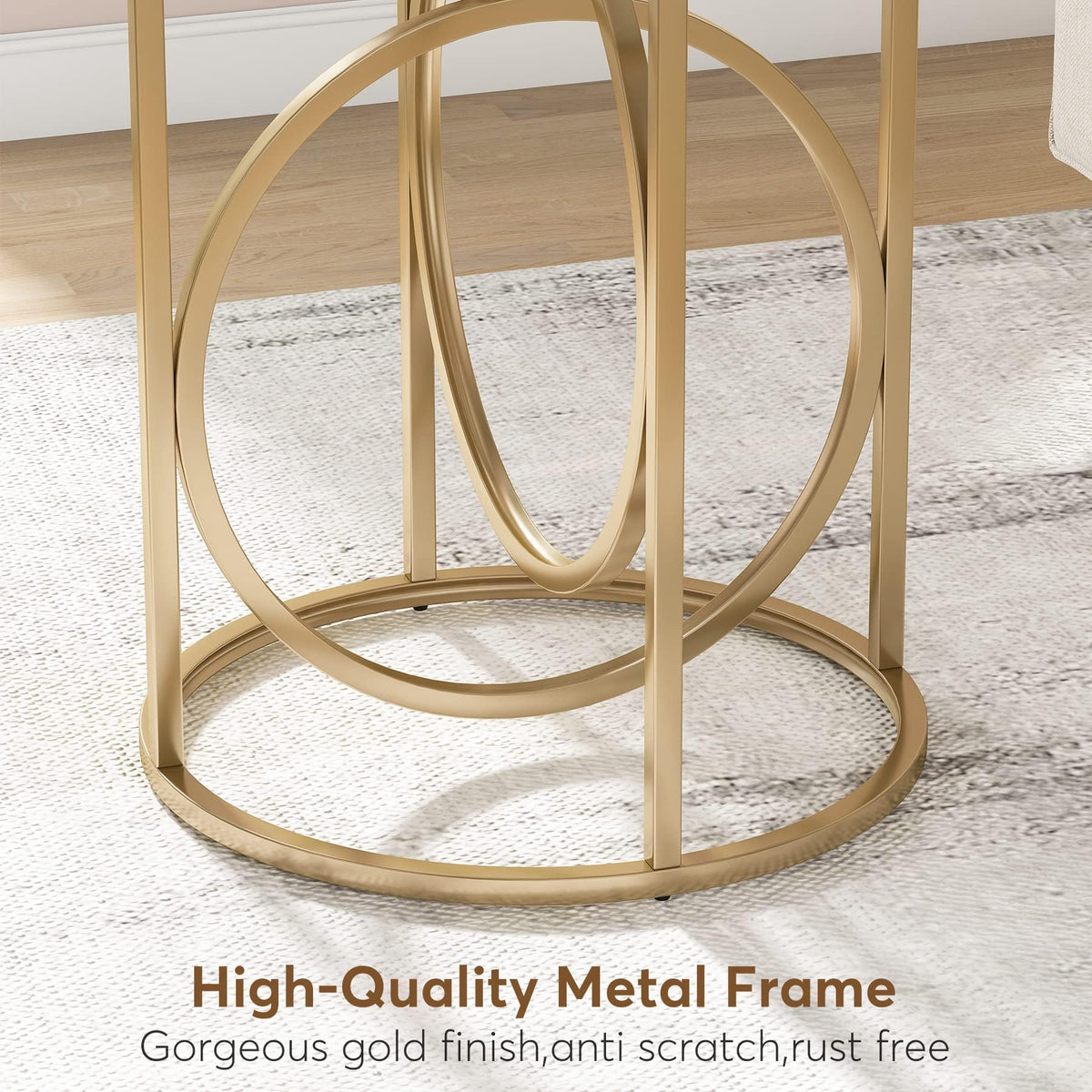 LITTLE TREE 20” Round End Table，Modern Sofa Side Table with Gold O-Shaped Base, Faux Marble White Cocktail Table Accent Table Nightstand for Living Room Bedroom, 2PCS