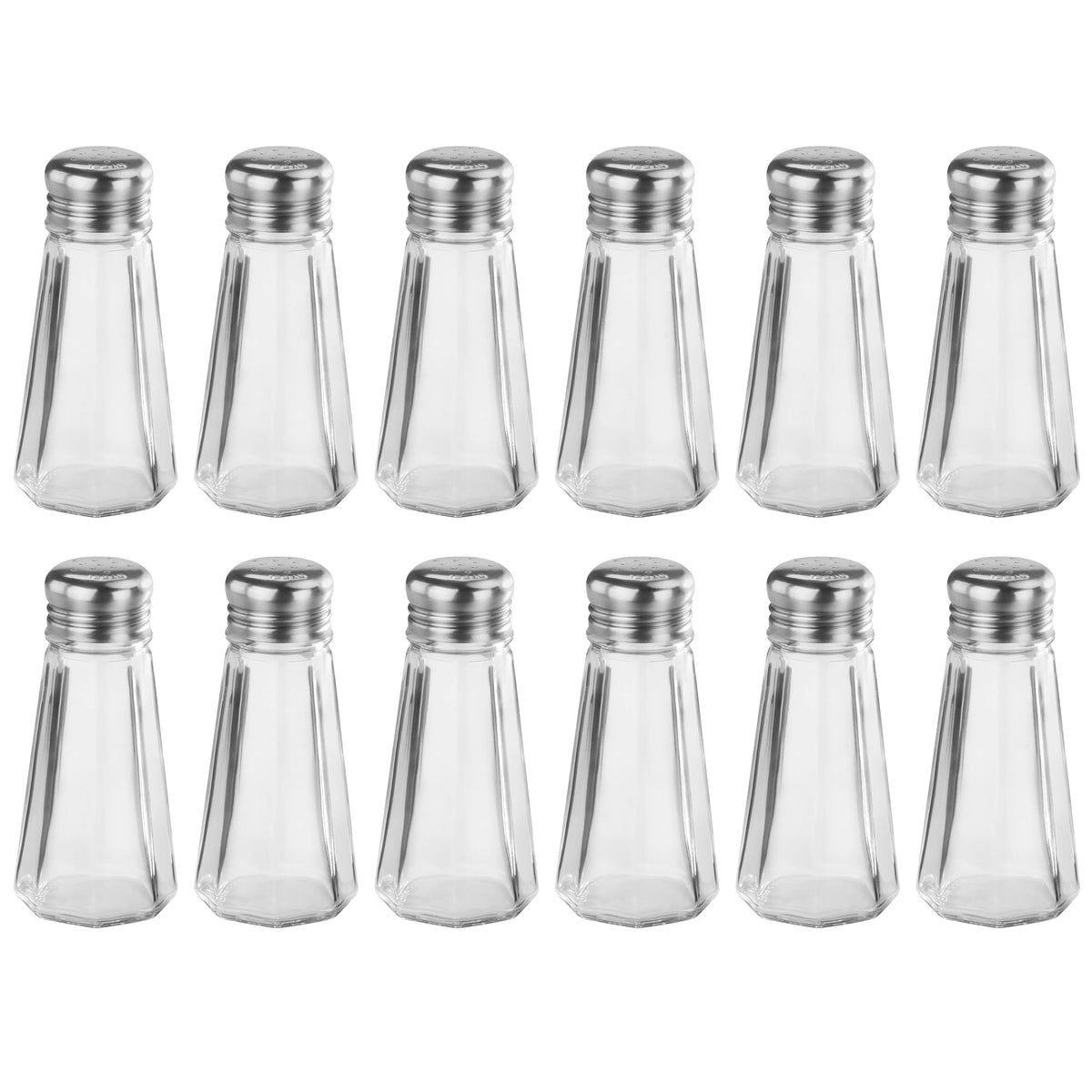 New Star Foodservice Glass Salt and Pepper Shaker with Stainless Steel Mushroom Top, 3-Ounce, Set of 12