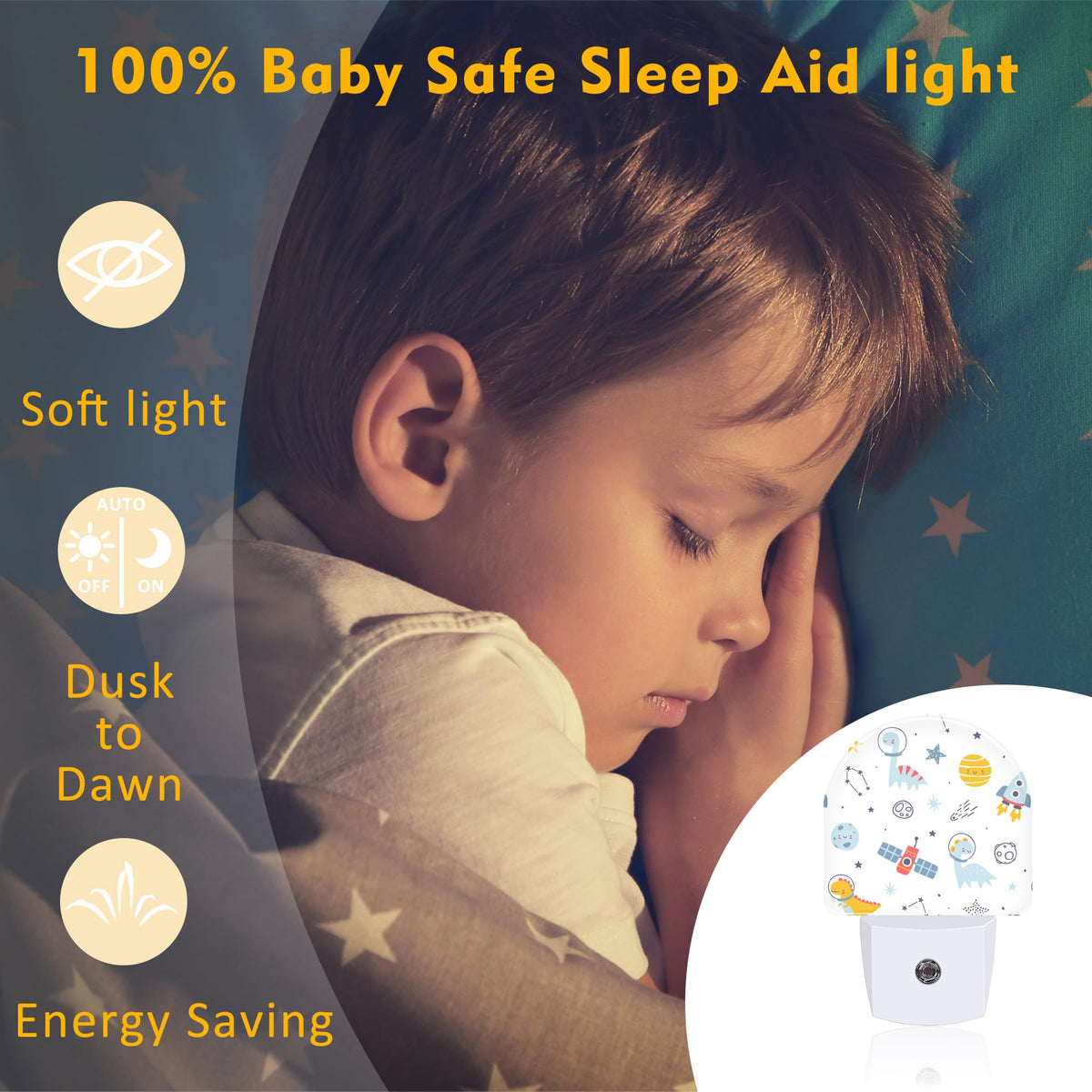 sndheke Cute Dino Astronauts Night Light, Cosmic Galaxy Dinosaurs Dusk to Dawn Night Light Plug in,0.5w Energy Saving Sleep Friendly NightLight for Kids Boys Girls Home Decor