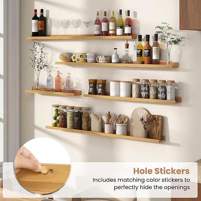 Fun Memories Picture Ledge Shelves Set of 4, 32 Inch Rustic Wall Mounted